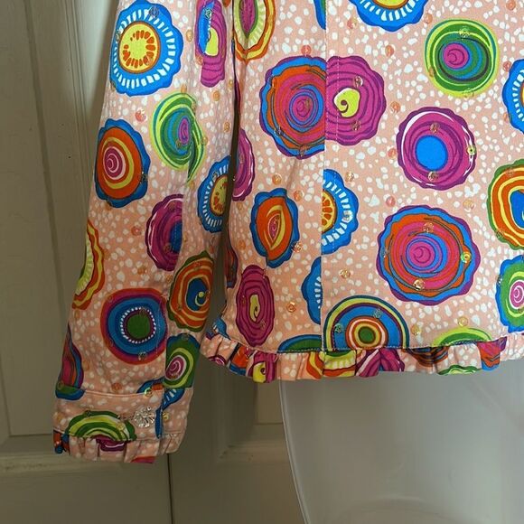 Redd Jeans Vibrant Sequin Pink Denim Jacket Large Circle Pattern 10 - Picture 12 of 16